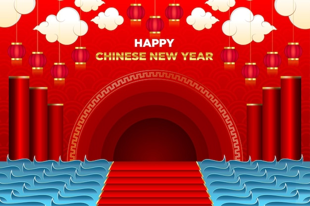 Sfondo del capodanno cinese con sfondo pattern e alcuni ornamenti