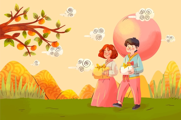 Free vector background for chuseok festival celebration