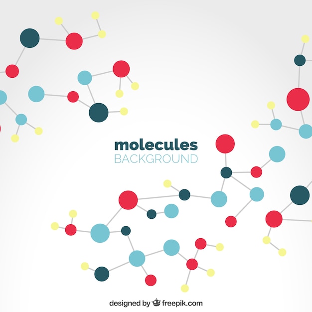 Background of colored molecules in flat design