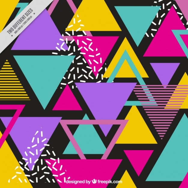 Background of colorful triangles in memphis style