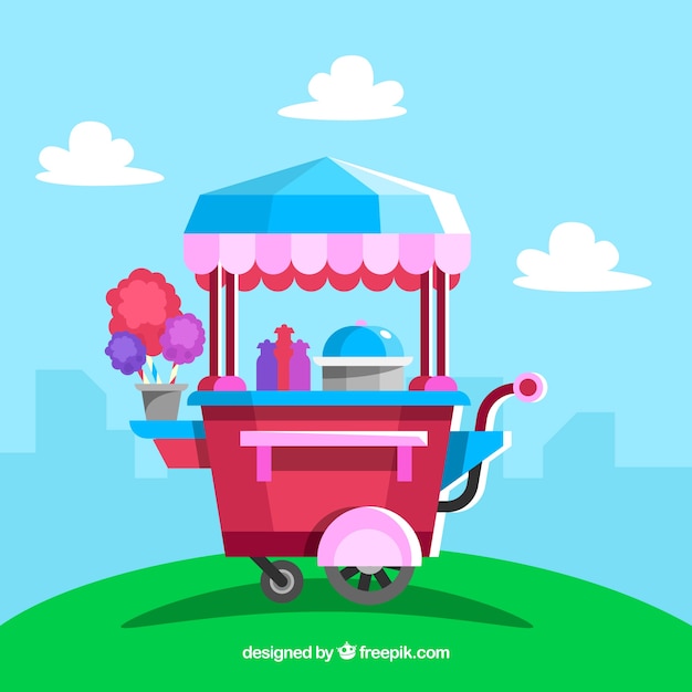 Free vector background of cotton candy cart in a landscape