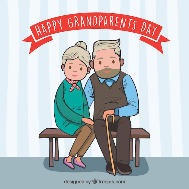 Фон милые дедушки и бабушки, сидя на скамейке