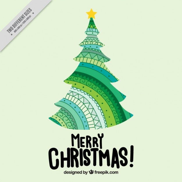 Free vector background of cute hand drawn christmas tree