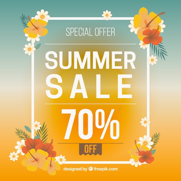 Free vector background defocused of summer sales with flowers