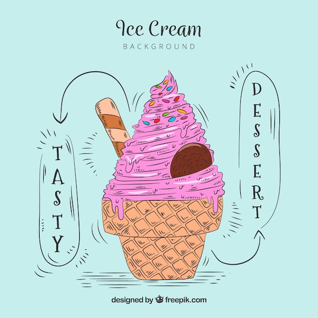 Sfondo del delizioso gelato disegnato a mano