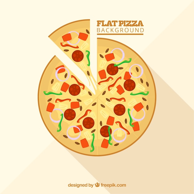 フラットデザインの美味しいピザの背景