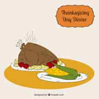 Free vector background delicious thanksgiving dinner of turkey and corn