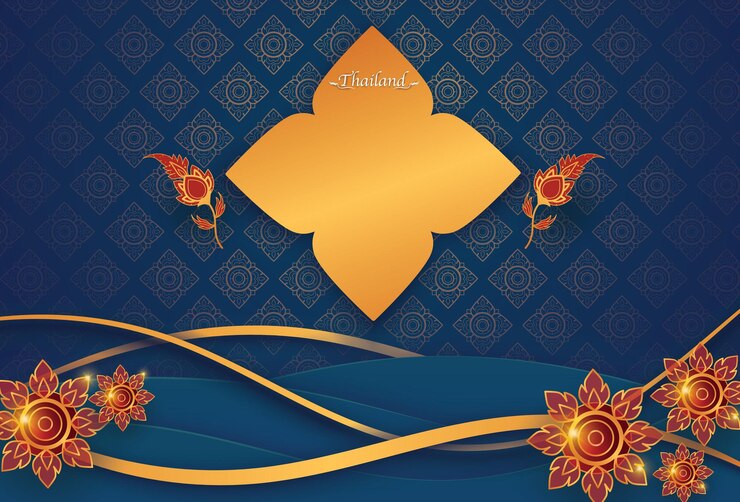 Free Vector background design elements line thai thai pattern background thai art and asian style luxury banner with frame decoration