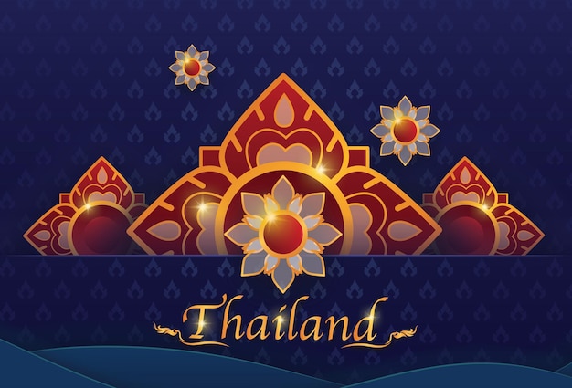 Free vector background design elements line thai thai pattern background thai art and asian style luxury banner with frame decoration