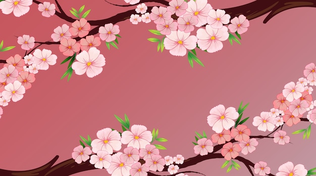 Background design template with pink flower or sakura on the tree