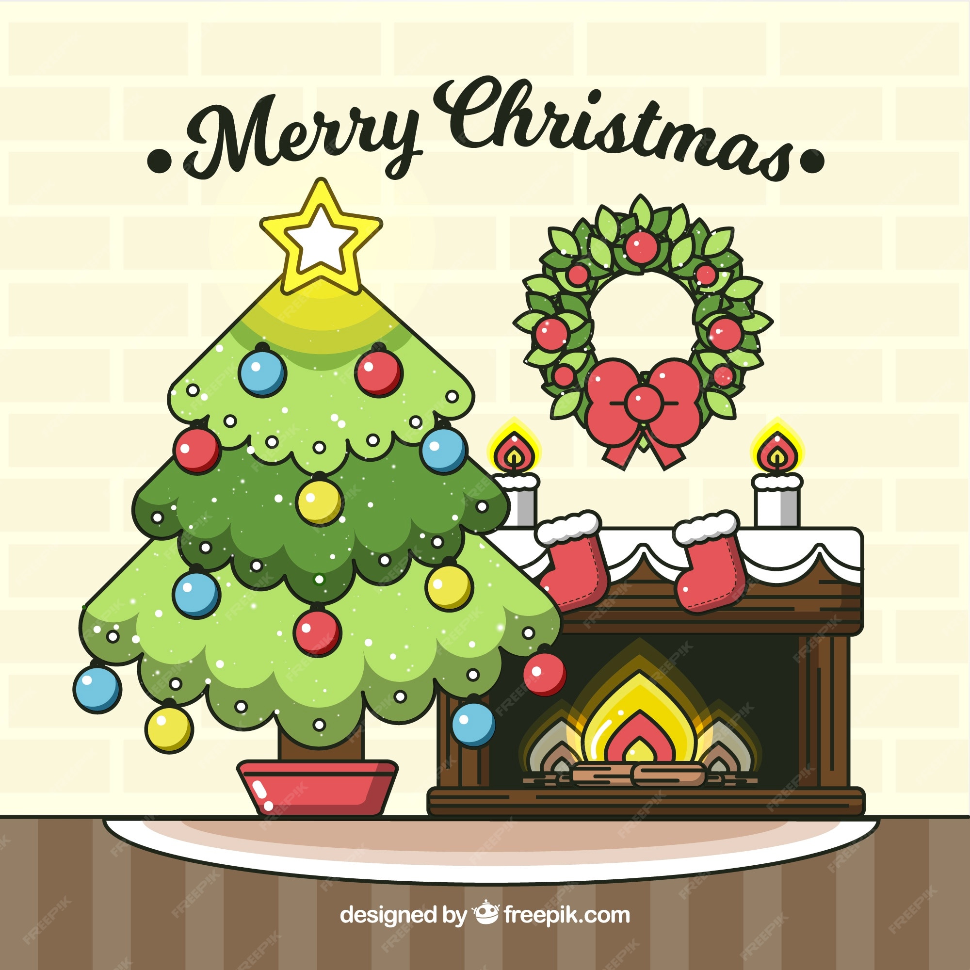 Free Vector | Background drawing of living room with christmas ...