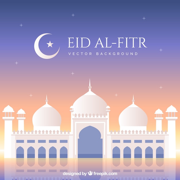 Vettore gratuito sfondo di eid al fitr con la moschea