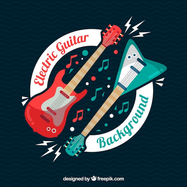 Background of electric guitars in flat design