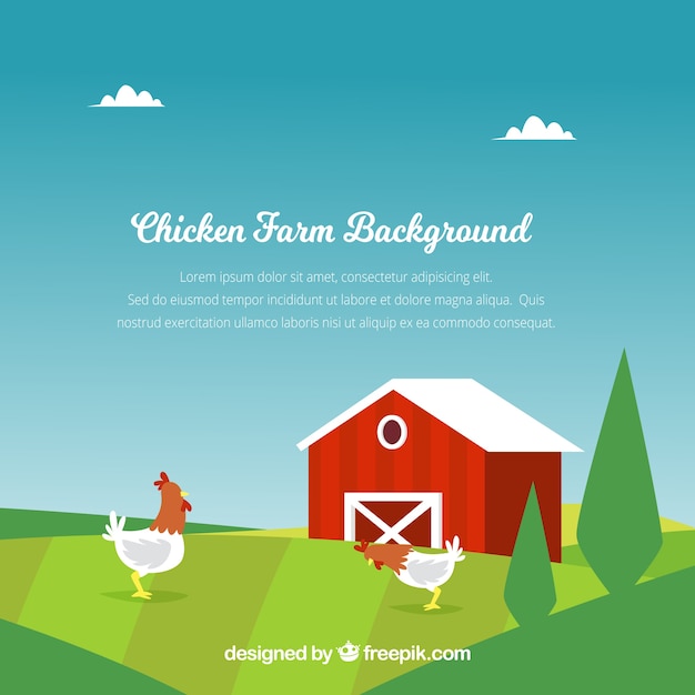 Free vector background of farm landscape with hens