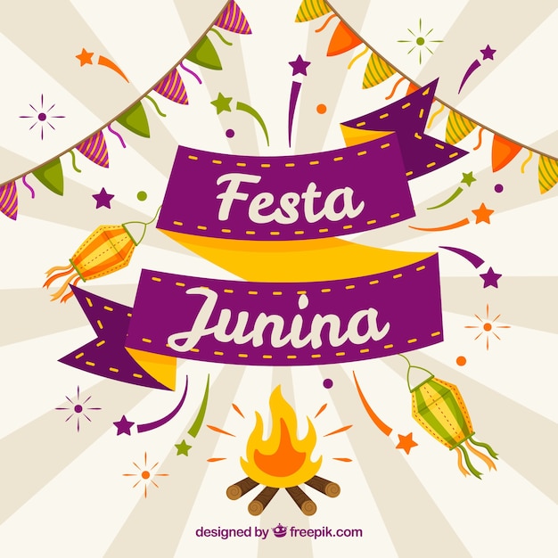 Vettore gratuito sfondo di festa junina con elementi piatti