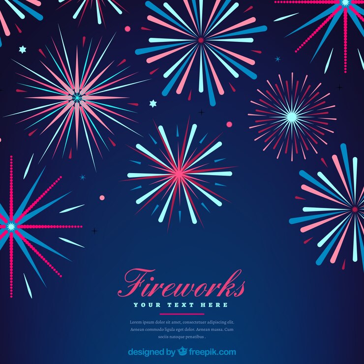 Free Vector background of fireworks in flat design