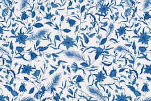 Free vector background of floral pattern with blue watercolor flowers illustration