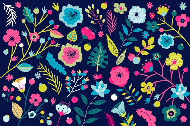 Background floral pattern with bright tropical flowers