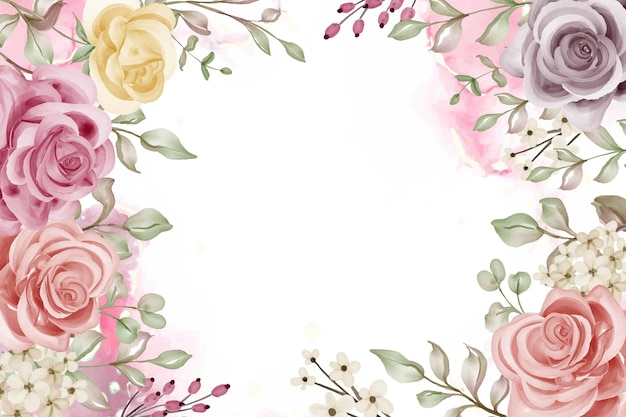 Sfondo floreale cornice rosa fiore morbido acquerello