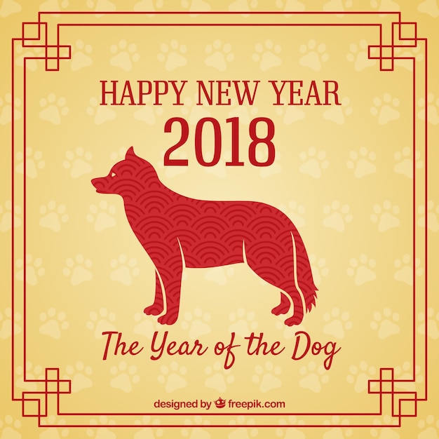 無料ベクター 犬のシルエットと中国の新年の背景