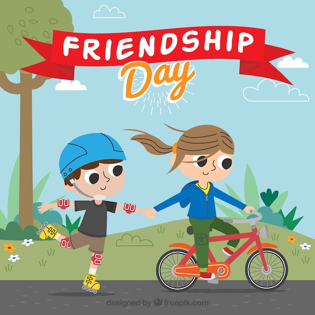 Free vector background of friends having fun outdoors