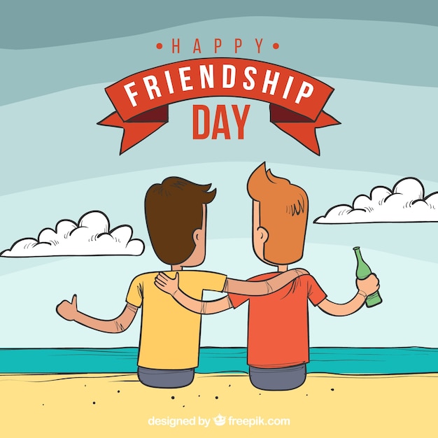 Free vector background of friends with beer on the beach