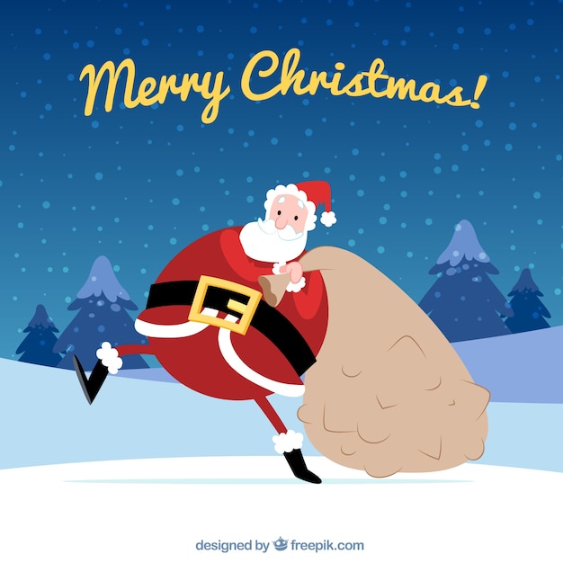 Background of funny santa claus with sack