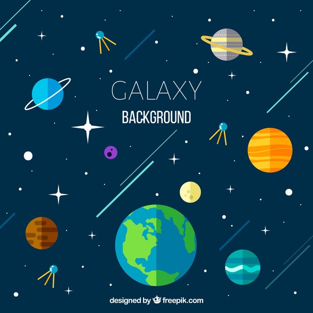 Background of galaxies with the world and other planets