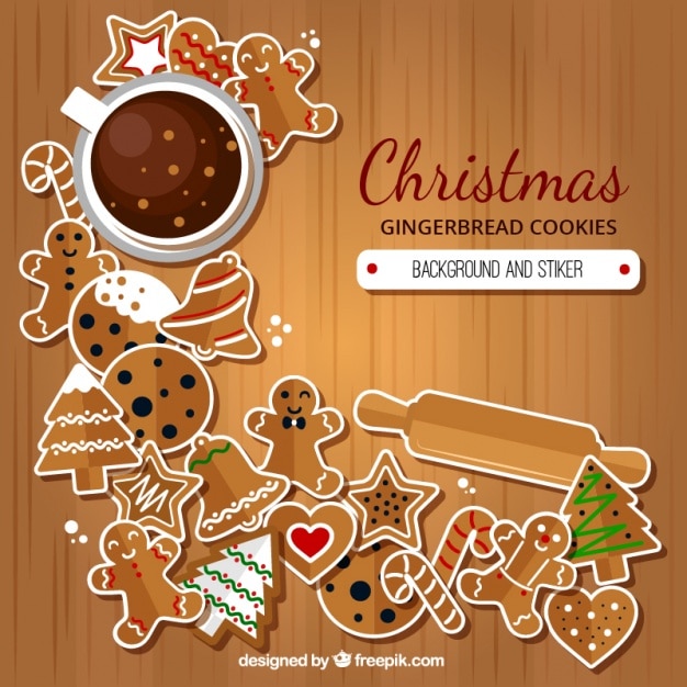 Free vector background of gingerbread cookies with mug