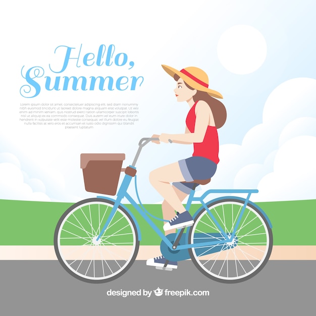 Free vector background of girl on bicycle