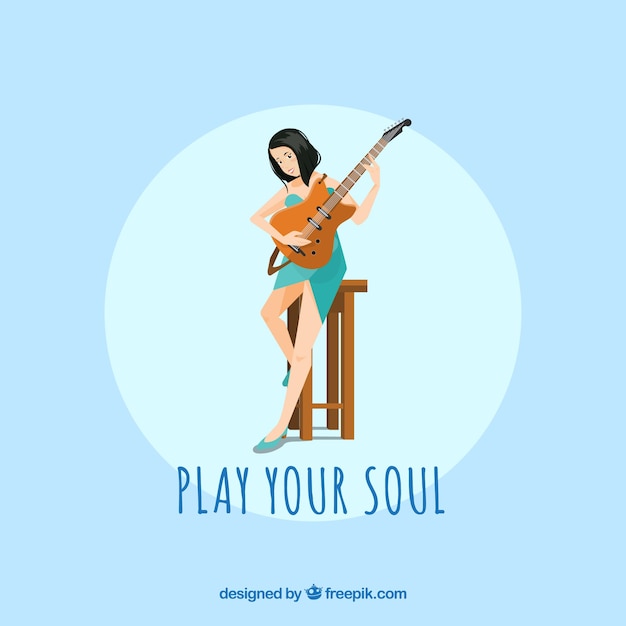 Background of girl playing a guitar with inspiring message