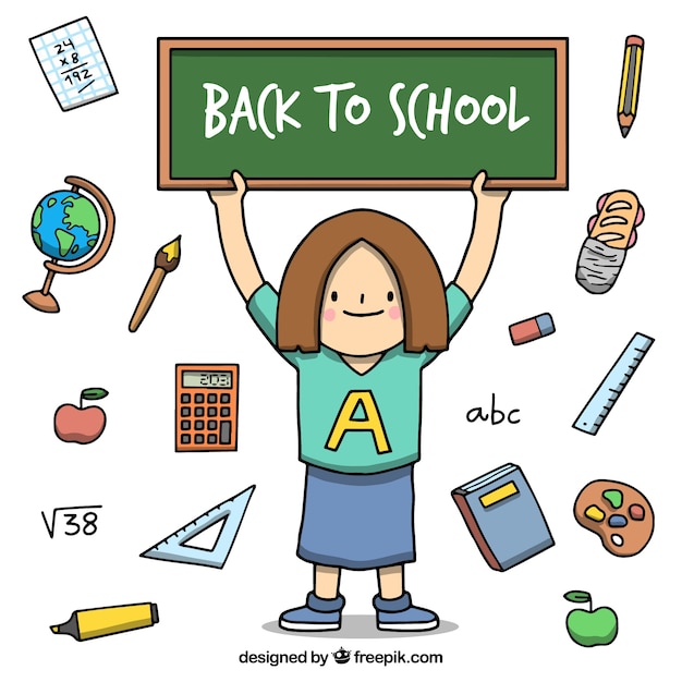 Background of girl with back to school placard