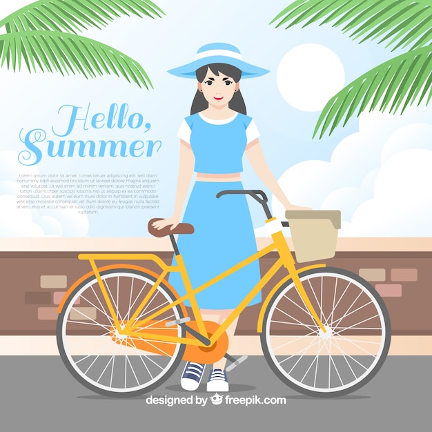 Background girl with dress and a yellow bike