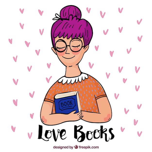 Free vector background of girl with glasses embracing a book