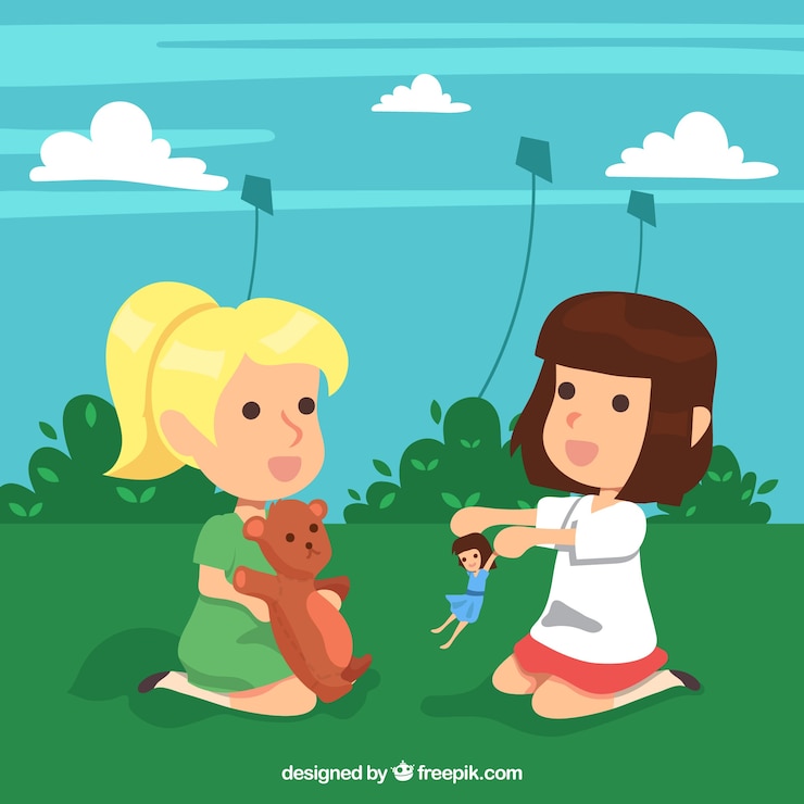 Free Vector background of girls playing with their toys outdoors