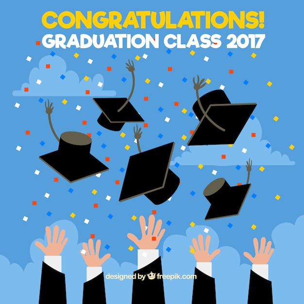 Free vector background of graduation cap and confetti