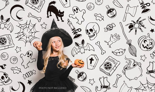 Background Halloween doodles black and white