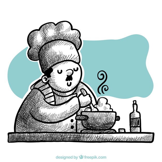 Background of hand-drawn chef cooking