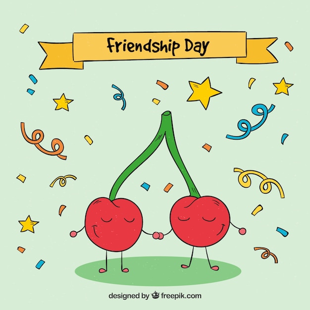 Free vector background of hand drawn cherries friends