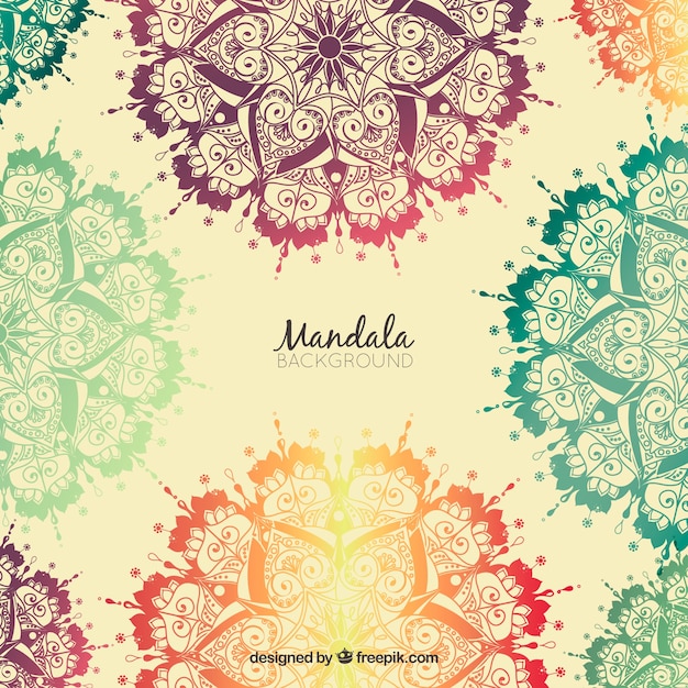 Background of hand drawn colored mandalas