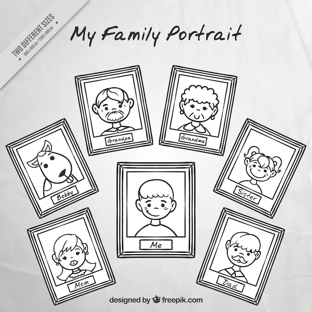 Background of hand drawn family portraits