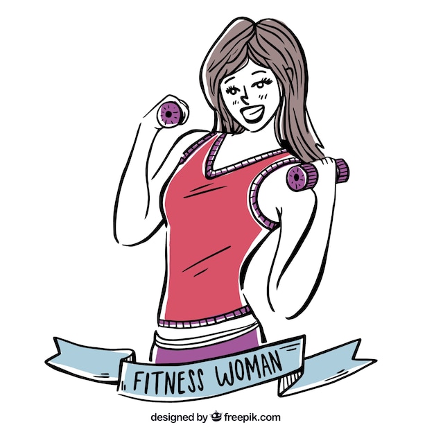 Background of hand drawn fitness woman 