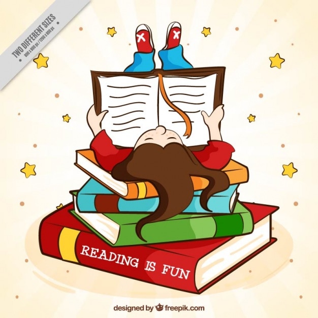 Free vector background of hand drawn girl reading a book