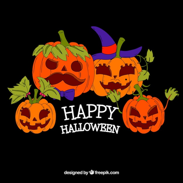 Free vector background of hand drawn halloween pumpkins