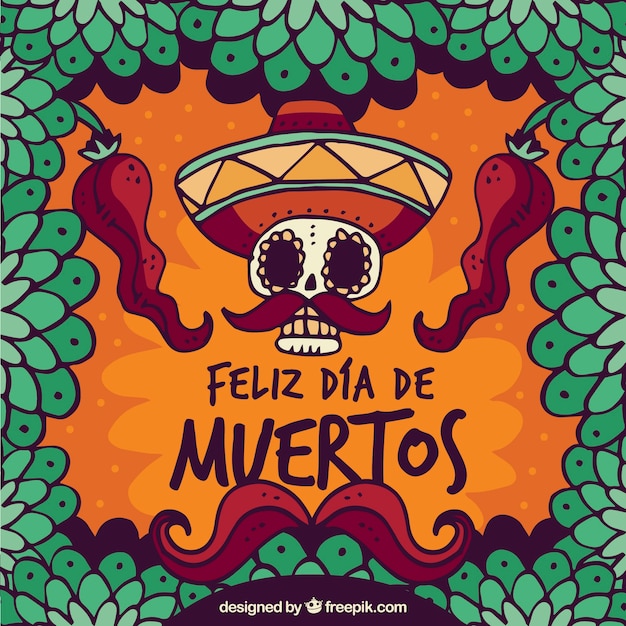 Background of hand drawn happy day of the dead