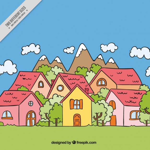 Free vector background of hand-drawn village