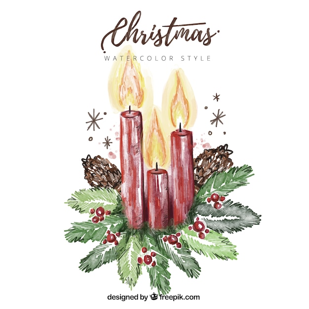 Free vector background of hand-painted christmas candles