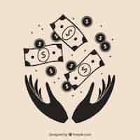 Free vector background of hands with banknotes and coins