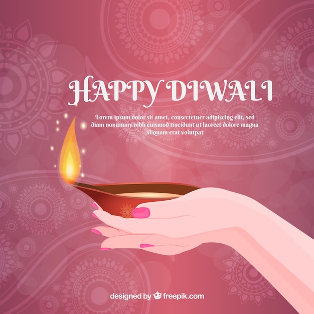 Free vector background of hands with a diwali oil lamp