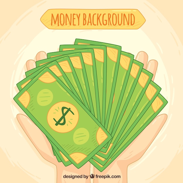 Free vector background of hands with hand drawn bills